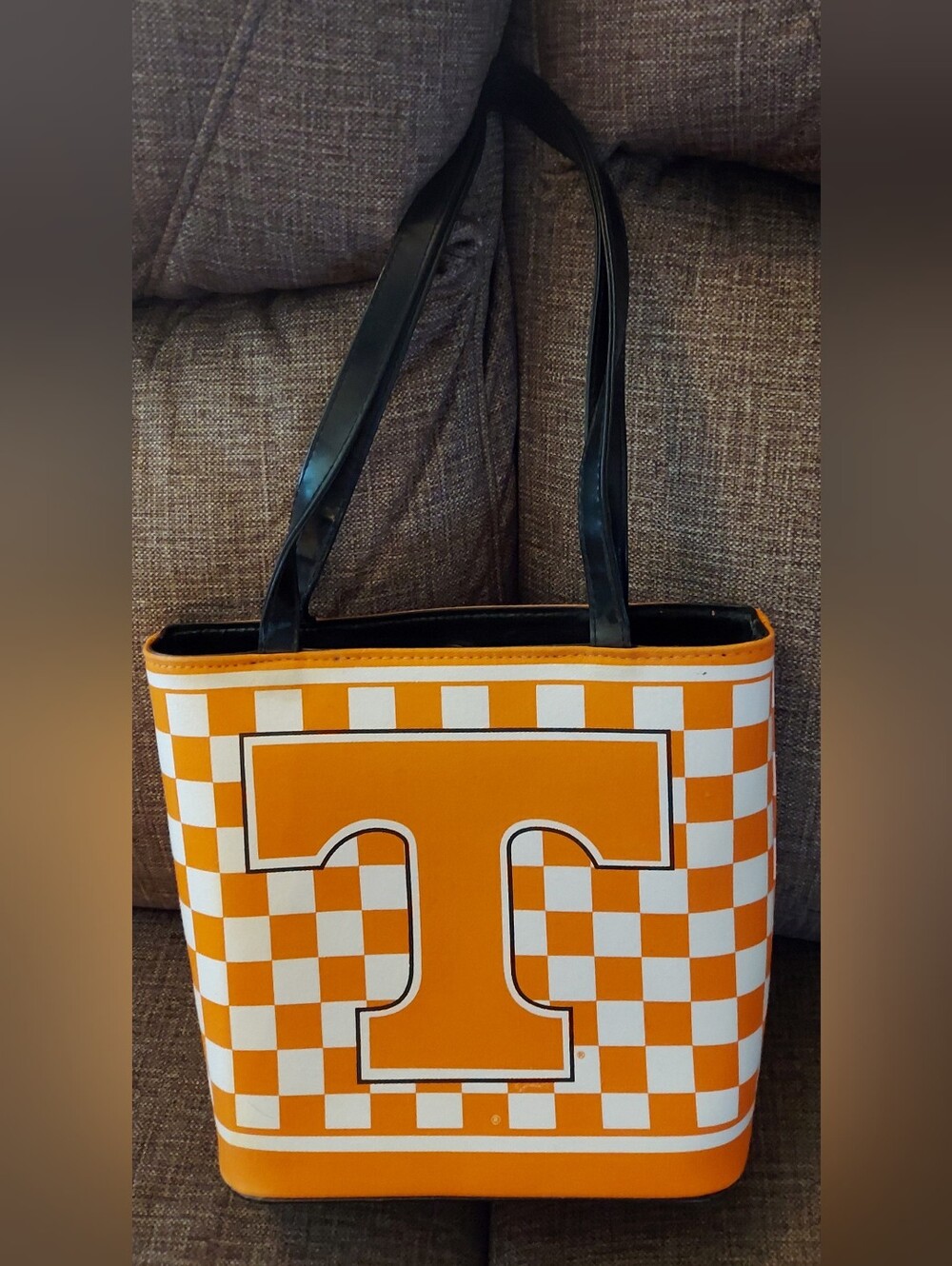UT VOLS Orange and White Checkered Tote with Black Straps